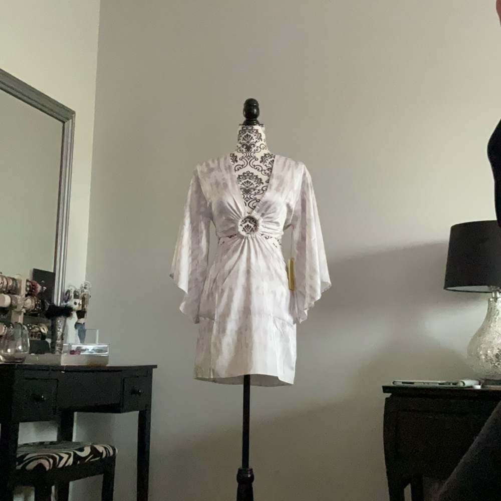Rayon white sheer cut out dress